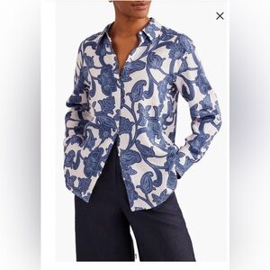 BODEN VINE PRINT LINEN SHIRT IN BLUE RIBBON, PAISLEY WHIRL 2R